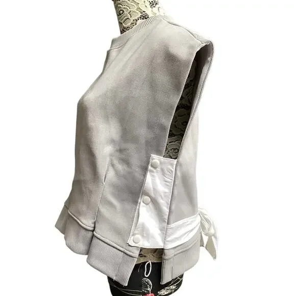 The Vault sleeveless ribbed knit boxy silhouette top pleated front Large gray - Picture 2 of 7